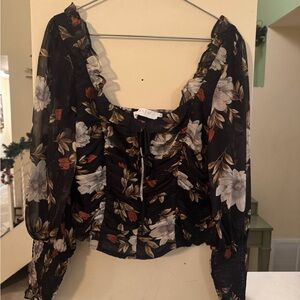 Astr Black and White Floral Blouse
